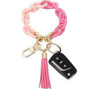 Llavero de Pulsera para Mujer y Niña, con Borla de Cuero, Regalo para Amigos y Familia (rosa)