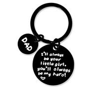 Llavero de regalo para papá para regalos del día del padre de hija I'll Always Be Your Little Girl You Will Always Be My Hero grabado, llavero negro, regalo de cumpleaños para regalos de bombero, Negro -, Small