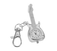 Llavero de Reloj de Bolsillo de Guitarra de Cuarzo Vintage Blanco | Clip y Anilla, Diseño Retro Musical, para Hombres y Amantes Música