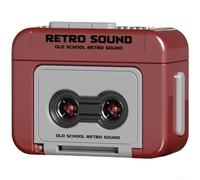 Llavero de reproductor de casete retro para reproducción de audio analógica con elementos de diseño rojo y azul y funcionamiento suave