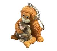 Llavero de resina 3D resistente a los arañazos, lindo mono con colgante de felpa, ligero para mujeres y niñas, mochila, monedero, llaves de coche, Un orangután abraza a un mono, 6*5*4.7cm
