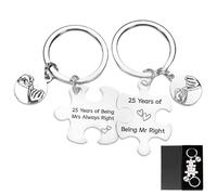 Llavero de rompecabezas personalizado, regalos únicos de boda, regalos de aniversario para parejas, esposa, marido, regalo de aniversario para él y ella, Plata, 25 años, 6 cm