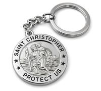 Llavero de San Cristóbal, regalo de viaje para hombres o mujeres, llavero de San Cristóbal, medalla de símbolo, regalos y accesorios para viajes seguros, seguridad y protección, plata, 3cm x 3cm Disc