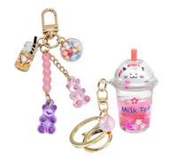 Llavero De Té De Leche De Gato De 1 Pieza Y Llavero De Oso De 1 Pieza, Divertido Efecto De Agitación Líquida, Regalos Y Combinación De Bricolaje.