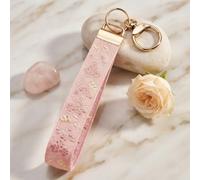 Llavero de tela bordado floral, bonito soporte para llavero de coche, accesorios bohemios, regalo hecho a mano para mujeres, color rosa