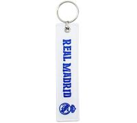 Llavero de Tela R. Madrid - Producto Oficial con Escudo Bordado con Frase ¡Hala Madrid! - Accesorio Deportivo Resistente y Compacto - Ideal para Aficionados y Regalo para Fans del Club (Blanco)