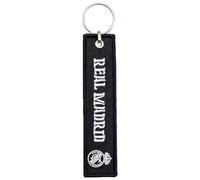 Llavero de Tela R. Madrid - Producto Oficial con Escudo Bordado con Frase ¡Hala Madrid! - Accesorio Deportivo Resistente y Compacto - Ideal para Aficionados y Regalo para Fans del Club (Negro)