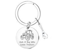 Llavero de tractor para amantes de los tractores, regalo para niños con texto en inglés "Just A Boy Who Loves Tractors", Plateado, Taille unique