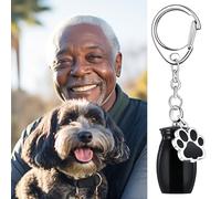 Llavero de urna para cenizas de perro, gato, mini urna de cremación para mascotas con colgante de pata de perro, impermeable, conmemorativo, animal, gato, perro, pájaro, llavero negro