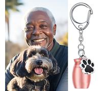 Llavero de urna para cenizas de perro, gato, mini urna de cremación para mascotas con colgante de pata de perro, impermeable, conmemorativo, animal, gato, perro, pájaro, llavero de oro rosa