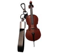 Llavero de violín de cuero de PU, llavero de violín triste de 4, 7x1, 8, violonchelo de instrumento musical en miniatura pequeño con soporte para adorno navideño