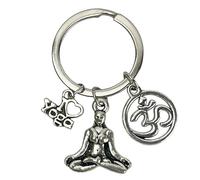 Llavero de Yoga - Llaveros postura de yoga, icono om y frase I Love Yoga de Zinc - Llavero de yoga y meditación color plata - Llavero para amantes del Yoga - Llavero para hombre y mujer unisex
