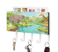 Llavero decorativo de pared con diseño de animales del paraíso, con 5 ganchos para llaves, estante de PU, organizador rústico de correo y llaves para pared, estilo granja, decoración estética para e