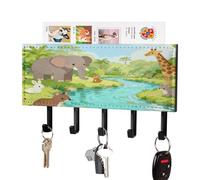 Llavero decorativo de pared con diseño de animales del paraíso, con 5 ganchos para llaves, estante de PU, organizador rústico de correo y llaves para pared, estilo granja, decoración estética para e