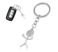Llavero divertido esqueleto sonriente hombre pequeño lenguaje de señas llavero divertido dedo medio stickman lindo bolso de tendencia coche llavero colgante hecho a mano regalo, plata, Talla única