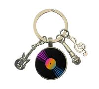 Llavero dj disco vinilo Multicolor - Llavero para llaves con disco vinilo de tocadiscos, llave de sol, micrófono y guitarra eléctrica - Regalo para amantes de la música - Llavero unisex