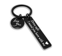 Llavero Drive Safe con texto en inglés "I Love You I Need You Here With Me", regalos para novio, marido, papá, regalos, Llavero Love (negro)