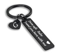 Llavero Drive Safe para novio, marido, I Need You Here with Me Llavero inicial para mujer, esposa, negro, (Black-g)