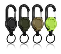 Llavero extensible, 4 unidades, cordón extensible JoJo con cuerda de alambre de acero de 60 cm, llavero retráctil, soporte para tarjetas de identificación extensible con mosquetón grande