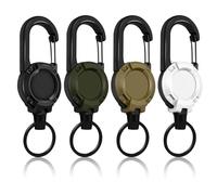 Llavero extensible, 4 unidades, cordón extensible JoJo con cuerda de alambre de acero de 60 cm, llavero retráctil, soporte para tarjetas de identificación extensible con mosquetón grande