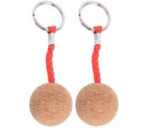 Llavero flotante de corcho con bola de madera, resistente al agua, ligero, duradero, para kayak, vela, pesca, canotaje, corcho, acero inoxidable, 3,5 cm, 2 unidades (cuerda roja)