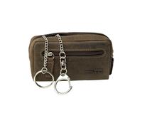 Llavero grande de piel marrón con compartimento para monedas para hombre y mujer, piel auténtica, búfalo, estuche para llaves con mosquetón y llavero, color negro, Vintage Natural Marrón Oscuro,