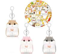 Llavero Hamster de Peluche con 50 Pegatinas 3 Adornos Animales para Bolsos Mochilas Claves Regalo Divertido para Niños y Adultos Accessorio Mignon y Resistente para la Moda Diaria (Rosa Gris Marrón)