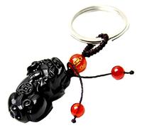 Llavero hecho a mano con obsidiana Feng Shui Pi Yao/Pi Xiu o colgante para la suerte de la riqueza con bolsa Betterdecor