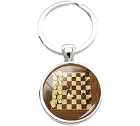 Llavero Internacional de Ajedrez - Piezas de Ajedrez, Colgante de Cúpula de Cristal, Llavero de Coche, Anillo - Regalo para Amantes, 25, Plata de Ley