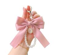Llavero lindo 2 uds lazo creativo, llavero con cadena de perlas, colgante bolso moda for mujer, coche(Pink)