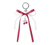 Llavero lindo Llavero con lazo de perlas imitación, cinta cuentas, colgante for bolso, decoración, 4 Uds(Red 1)