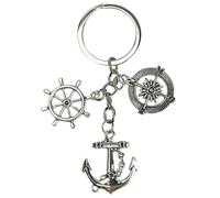 Llavero Marinero con Timón y Ancla - Llaveros de Capitán de Barco, con Timón, Ancla y Rosa de los Vientos o Brújula - Accesorio para amantes de la Adventura, Marineros - Llavero unisex hombre y mujer
