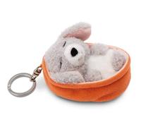 Llavero Mascotas dormilonas caniche Gris 8cm en canasto melocotón - Colgante Animal de Peluche sostenible - para Colgar en la Llave, Bolso, Mochila, y Mucho más, para niños y Adultos