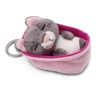 Llavero Mascotas dormilonas Gato Gris 8cm en canasto Rosa Claro