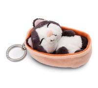 Llavero Mascotas dormilonas Gato Negro 8cm en canasto melocotón Claro
