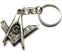 Llavero masónico cuadrado y brújula, metal de peltre, diseño 3D con bolsa de regalo