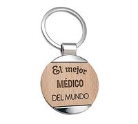 Llavero Medico El Mejor Medico del Mundo - Llavero de Metal Grabado en Madera - Regalo para Medicos Personalizado
