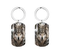 Llavero metálico con imagen de lobo en la nieve, equipado con un resistente llavero metálico, colgante para mochila, tamaño pequeño que ahorra espacio, llavero para mujeres, hombres, mamás, papás, ami
