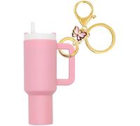 Llavero Mini Stanley Cup,Llavero Adorable para Mochilas,Adorno de Taza para Mochila y Bolso, Llaveros para Mujeres y Niñas, Ideal como Regalo Personalizado, con Encanto de Mariposa en Dorado y Rosa