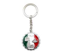 Llavero multifuncional con sacacorchos - Iconos de Roma (Coliseo, Fontana di Trevi, San Pedro) sobre fondo bandera italiana (PLATA)