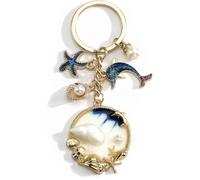 Llavero Océano Azul con Colgantes Marinos - Concha y Delfín, Llavero Colorido Estilo Marino, Regalo Original para Los Amantes del Mar y la Aventura, Hombre Mujer