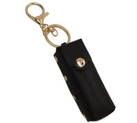 Llavero organizador de lápiz labial con colgante de bolsa de cuero para mujer, estuche portátil para brillo de labios para mochila de viaje, Negro, Talla única