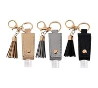 Llavero para botella de agua esterilizada, llavero portátil vacío para botella de viaje, soporte para desinfectante de manos, paquete de 3 contenedores pequeños recargables de 1 oz/30 ml, funda de cu