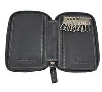 Llavero para hombre y mujer, piel auténtica con cremallera, 8 ganchos y bolsillos, con caja de regalo tamaño 12 x 7,5 x 2 cm Art. 3106 Marca Luigi Benetton, Negro , 12X7,5X2 Centimetri