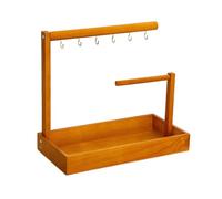 Llavero para joyero de madera - Joyero con 6 ganchos | Llavero de entrada | Cuenco llavero | Bandeja llavero | Organizador decorativo de apoyo para aros colgantes largos y g