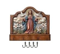 Llavero Pared - Nuestra Señora De Guadalupe Madera | Organizador 4 Ganchos Metálicos, Estilo Granja - Religioso Virgen María - Recibidor, Hogar, Dormitorio - Para Amigos, Estudiantes, Adultos,
