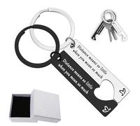 Llavero pareja aniversario regalo 2 unidades llaveros acero inoxidable amor distancia larga para mujeres hombres amigas 12x50mm con bolsa terciopelo