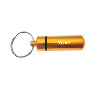 Llavero - Pastillero - con nombre - Vicky - Medicamentos - Identidad Hervidor de identidad, dorado, talla única