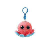 Ty - Anello porta chiavi di Peluche - Beanie Boos Clips - Polpo - Sheldon - Rosso Corallo e Azzurro - Con occhioni azzurri glitter - Il peluche con gli occhi grandi scintillanti - 12 Cm - 35255, Taglia unica
