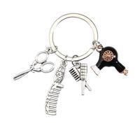 Llavero Peluquería Moderna - Llaveros Peluquero con Cepillo Redondo Cepillo de Pelo Peine Secador Negro y Tijeras de Corte - Accesorio de llaves para amantes de la Pelu - Llavero unisex hombre y mujer